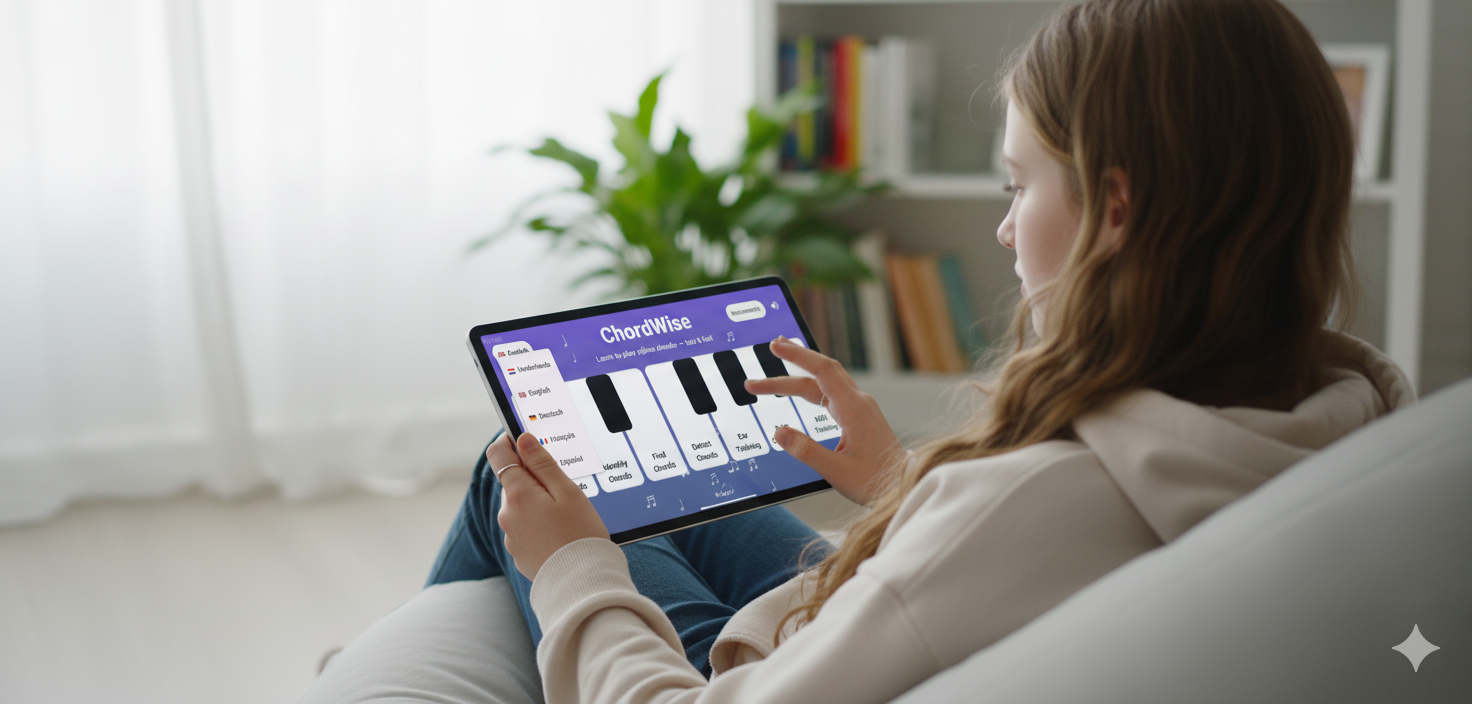 Teenager using ChordWise on a tablet