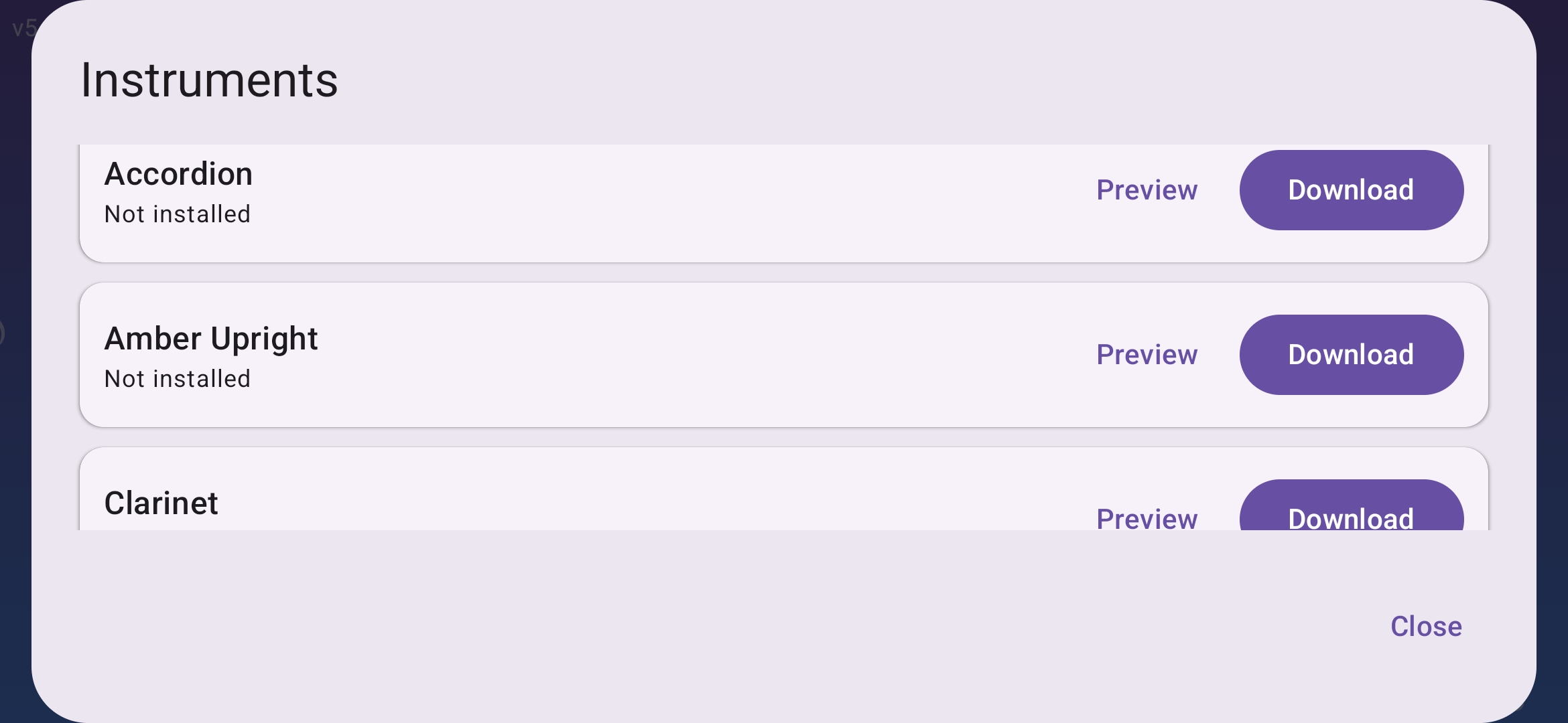 Instrument downloader dialog